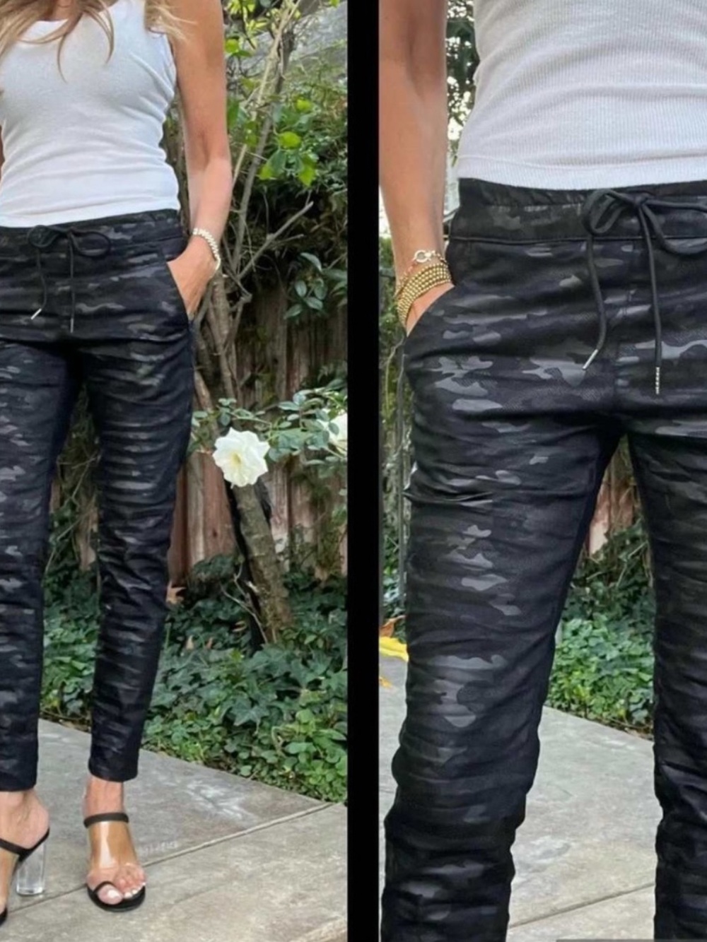 Black Camo Ankle Jogger Pants - Women's Drawstring Waist